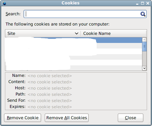 Preferences -> Privacy -> Show Cookies